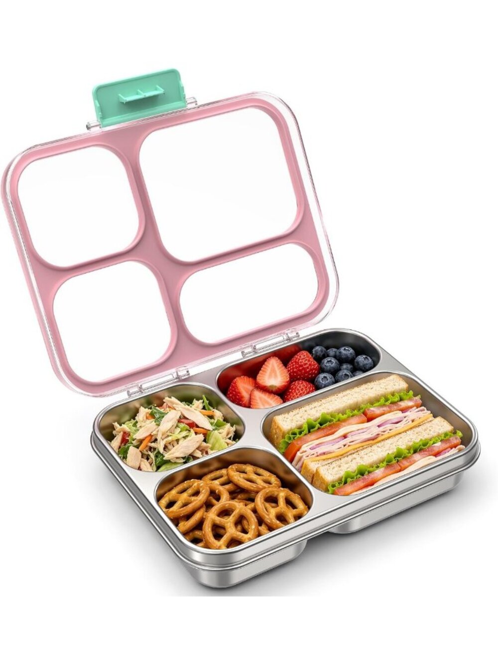 4-Compartment Stainless Steel Lunch Box for Kids - Eco-Friendly, Durable